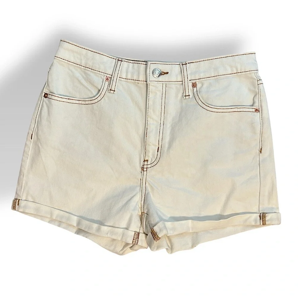 Stitch Detail White Denim Shorts